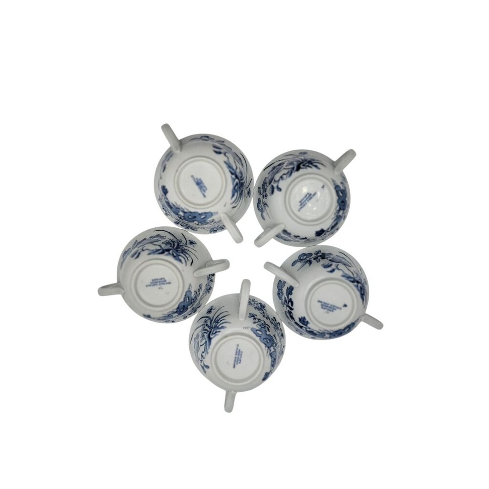 Antique Wedgwood Etruria Double-Handle Soup Cups – Blue Floral Transferware - Picture 4 of 6